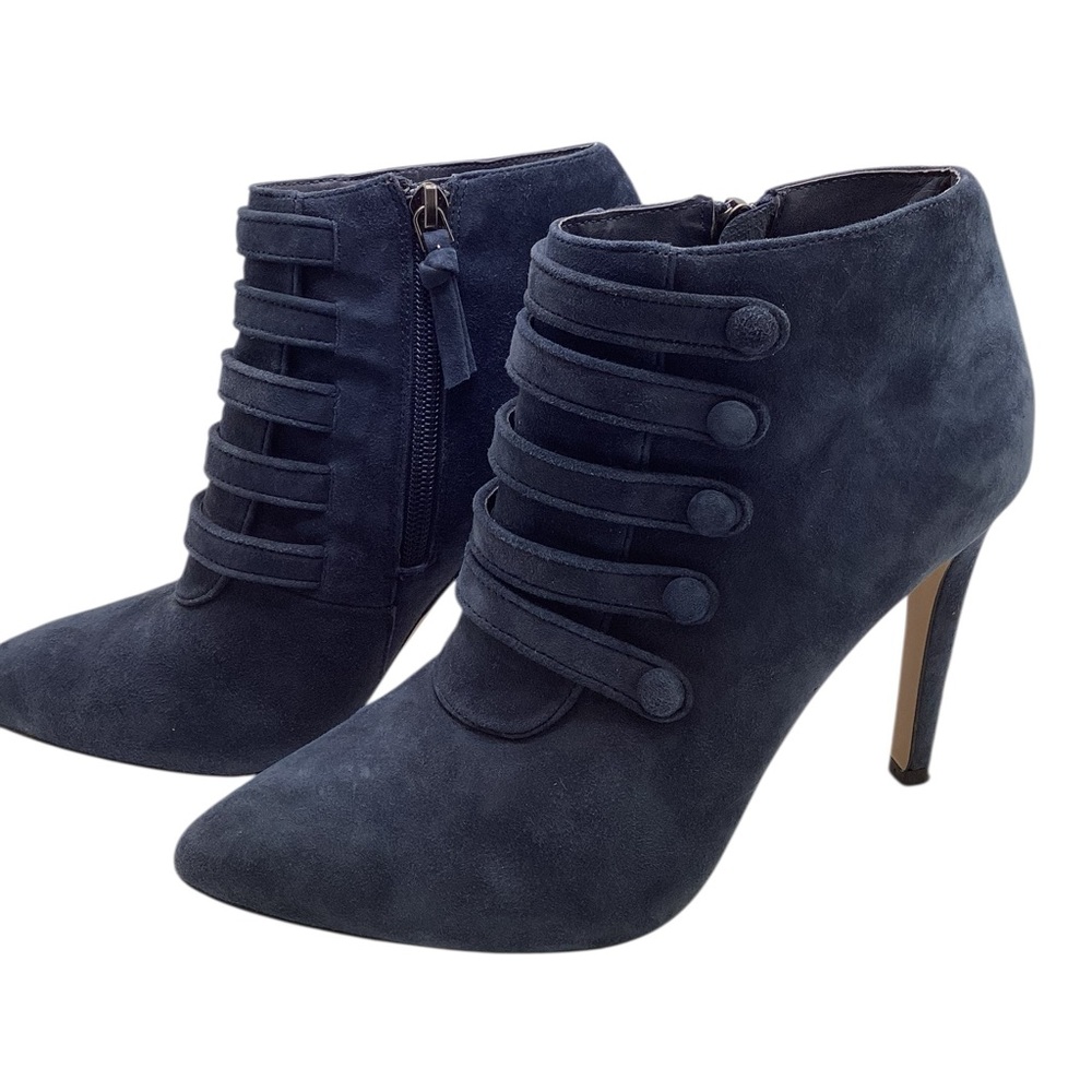 Neiman Marcus Morris Suede Strap Detail Navy Booties Clean Size 8